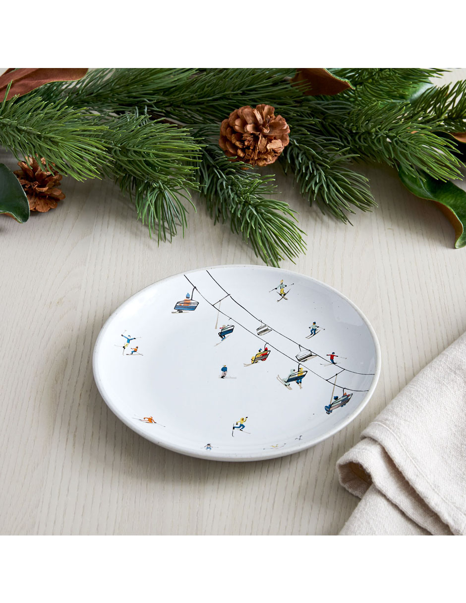 Plato ensalada Wonderland Holiday Skiers de loza