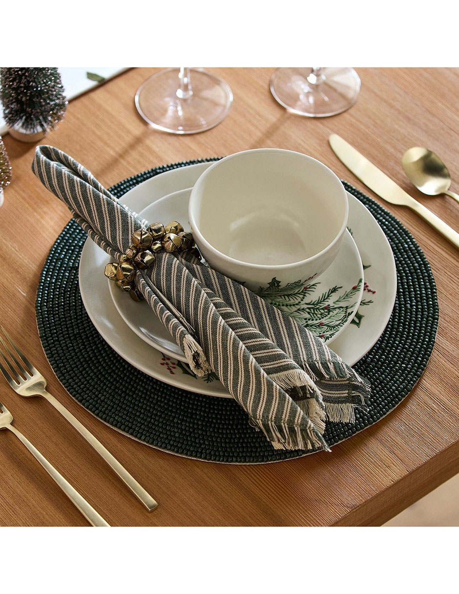 Mantel redondo de madera Wood Beaded Linens