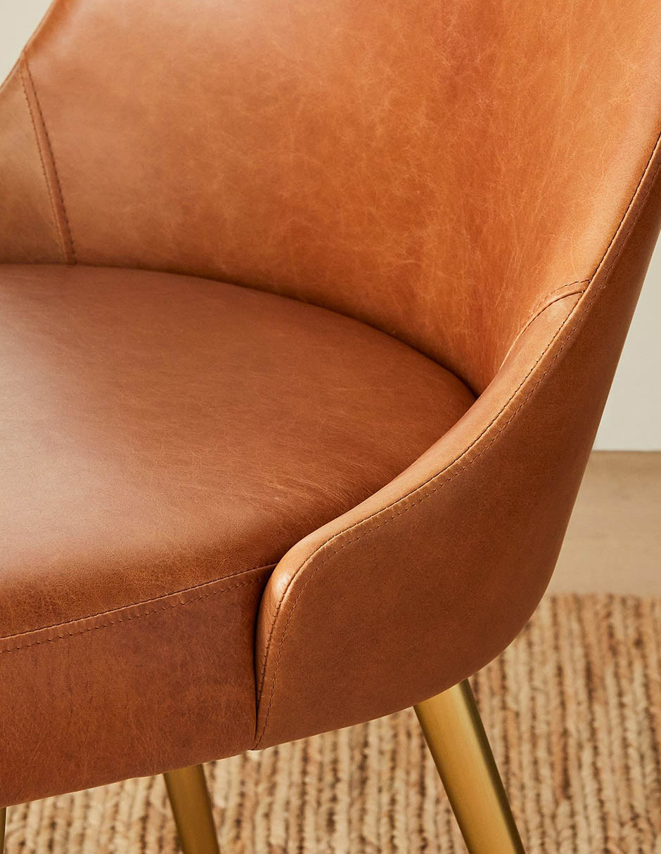 Silla sin brazos Mid-Century de piel