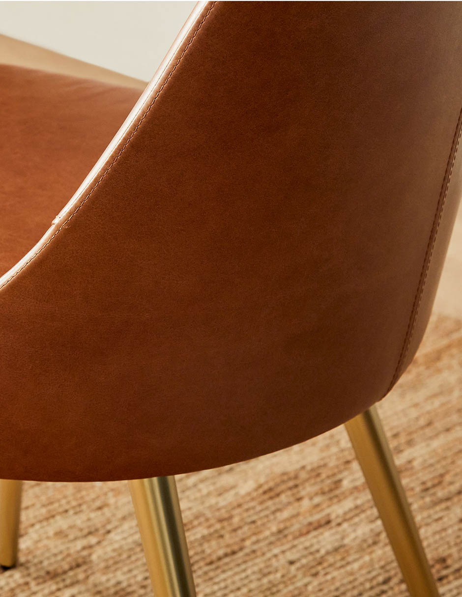 Silla sin brazos Mid-Century de piel