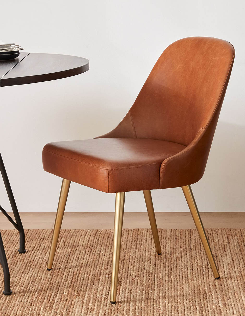 Silla sin brazos Mid-Century de piel