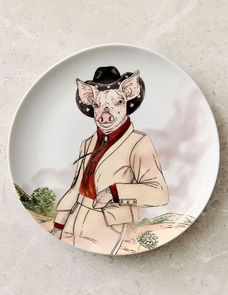 Plato ensalada Dapper Animal Western de porcelana