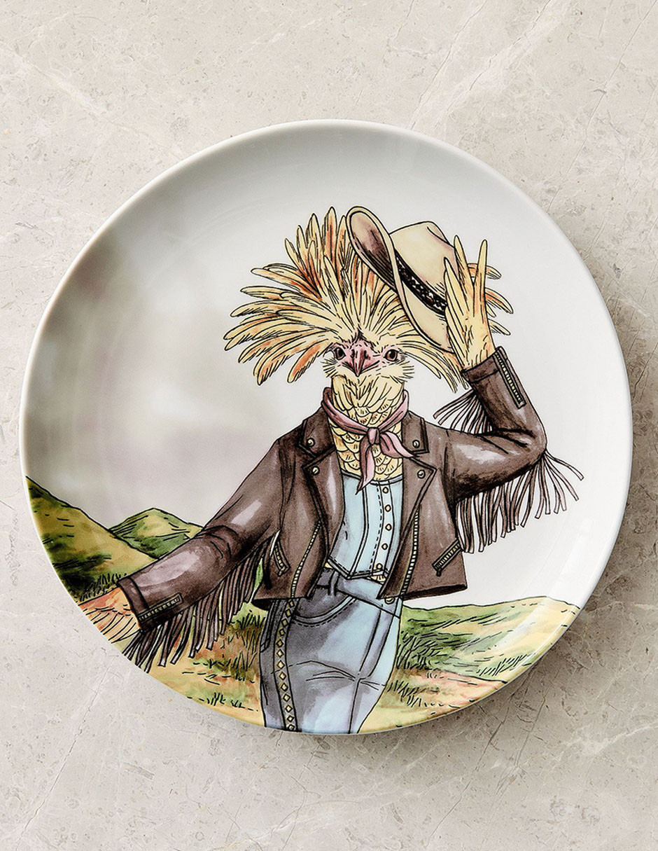Plato ensalada Dapper Animal Western de porcelana