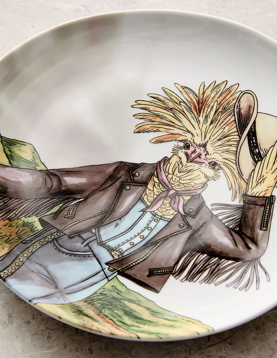 Plato ensalada Dapper Animal Western de porcelana 2