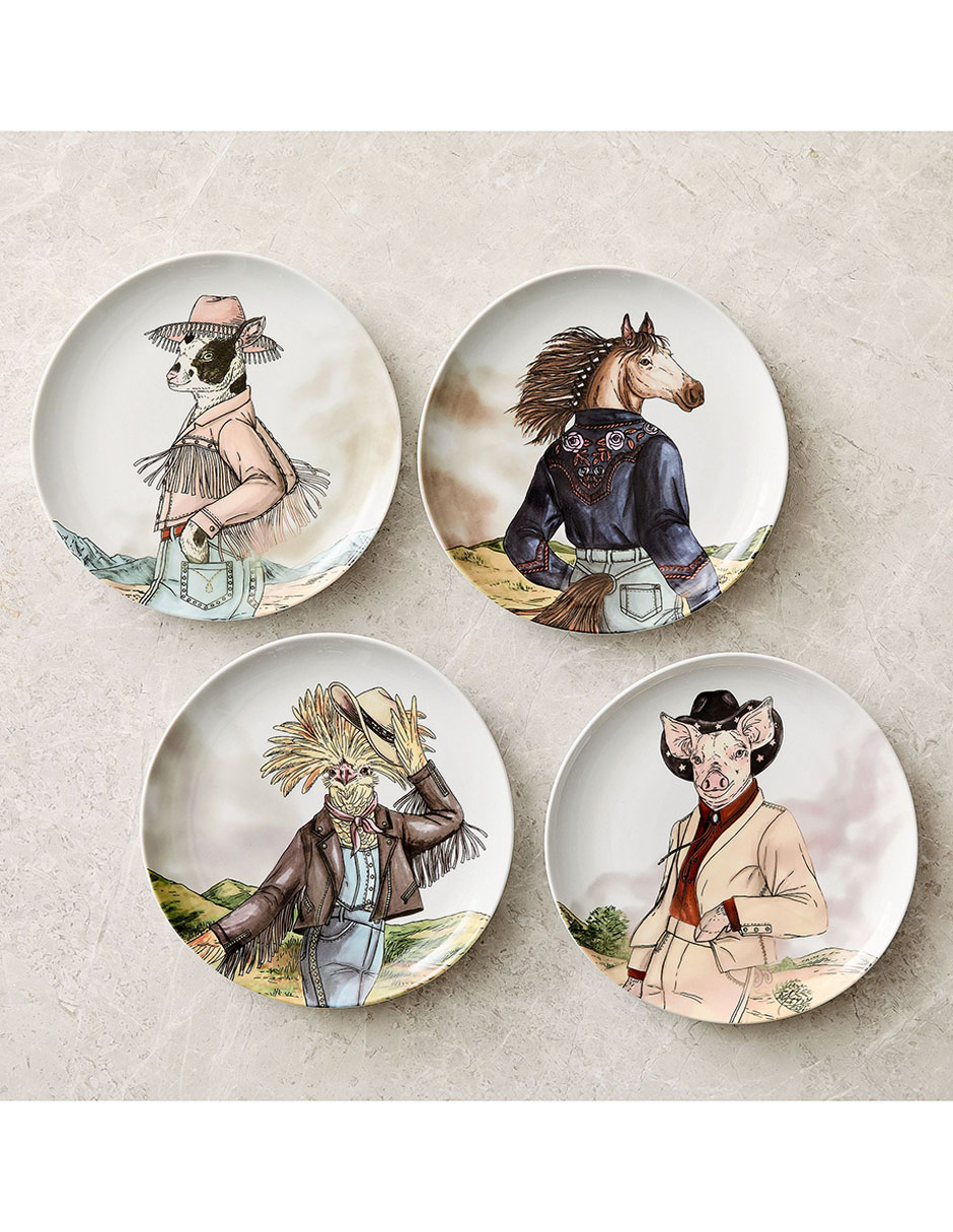 Plato ensalada Dapper Animal Western de porcelana 3