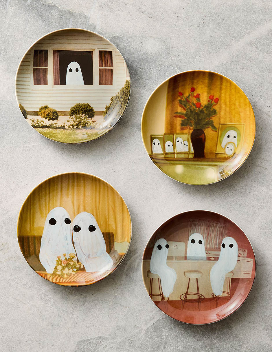 Set plato aperitivo Angela Deane Ghosts de cerámica 4 piezas