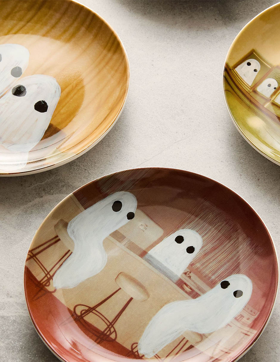Set plato aperitivo Angela Deane Ghosts de cerámica 4 piezas